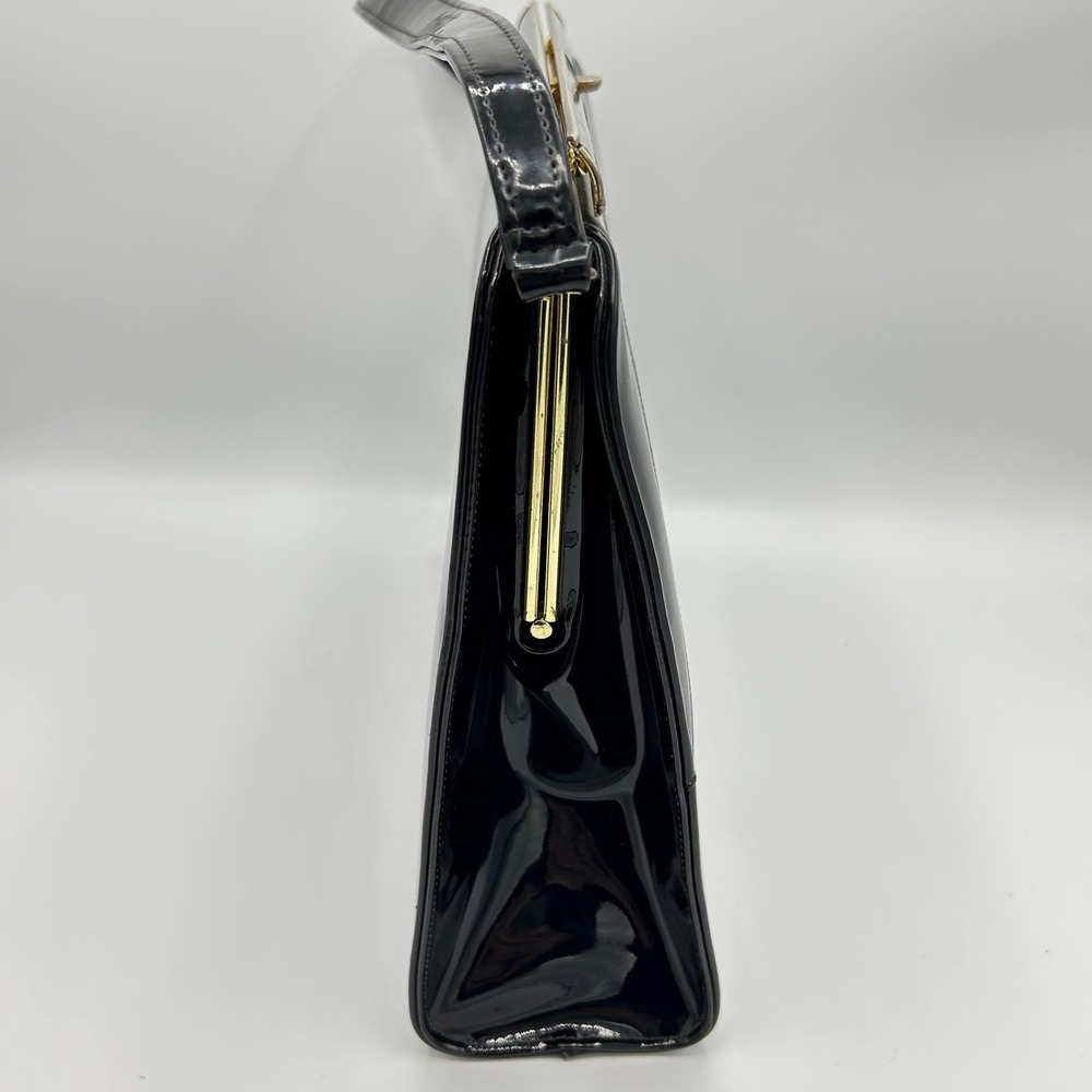 Vintage Life Stride Black Patent Leather Handbag Gold Hardware Purse - Picture 9 of 14